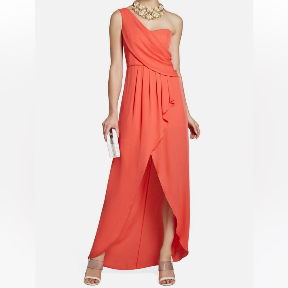 BCBGMAXAZRIA AMBROSIA KAIL DRAPED ONE-SHOULDER GOWN